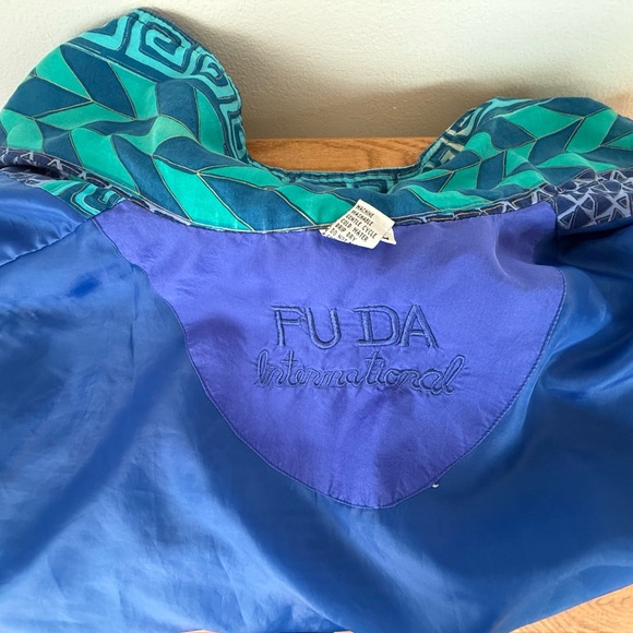 Patterned Blue and Green Bomber Jacket - Picture 4 of 6